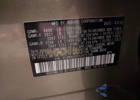 2022 Subaru Ascent Touring z USA, uszkodzony, nr VIN 4S4WMARD5N3423748